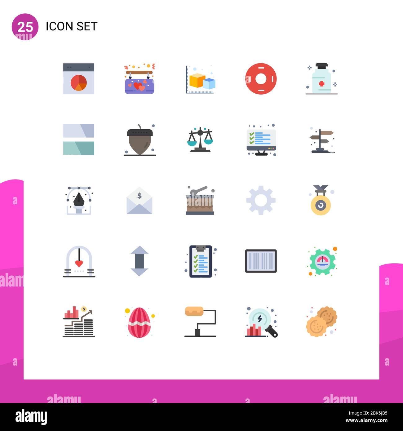 User Interface Pack of 25 Basic Flat Colors of health, symbolism, love, sign, object Editable Vector Design Elements Stock Vector