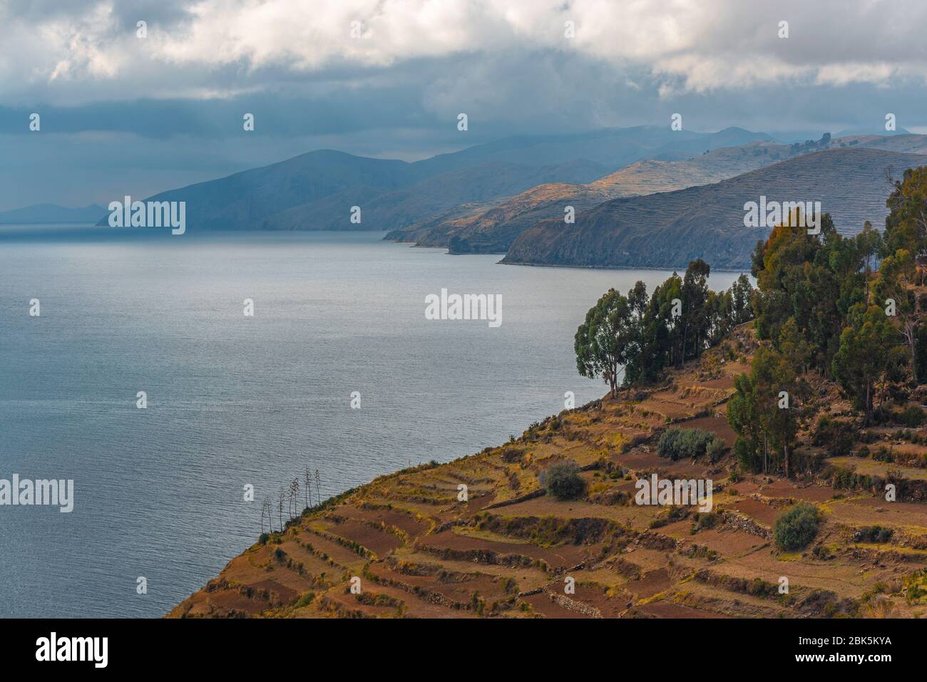 Landscape of the Sun Island (Isla del Sol) by the Titicaca Lake, Bolivia. Stock Photo