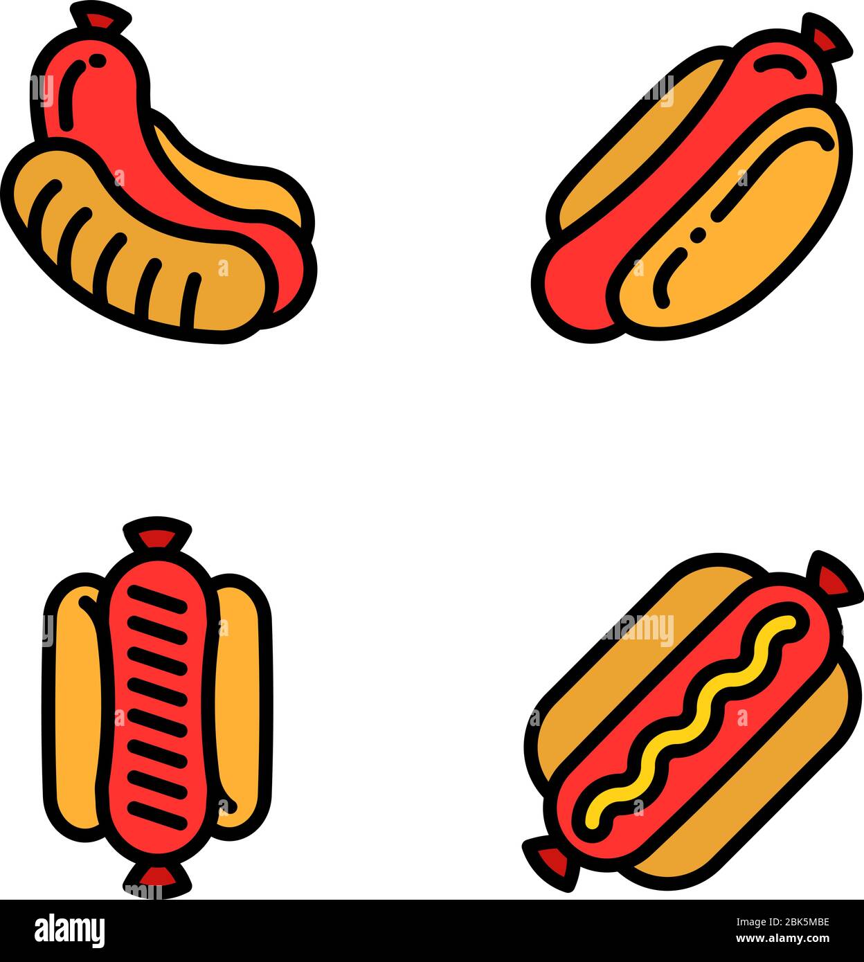 Hot dog icons set. Outline set of hot dog vector icons for web design