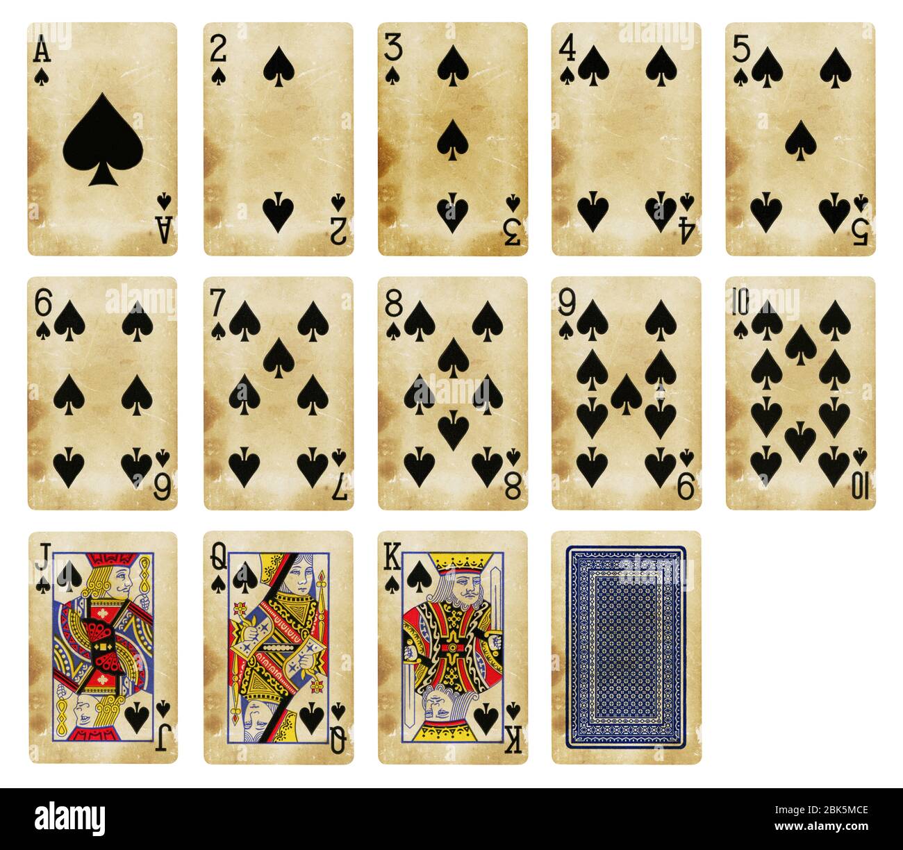 Playing cards of Spades suit, isolated on white background - High quality. Stock Photo