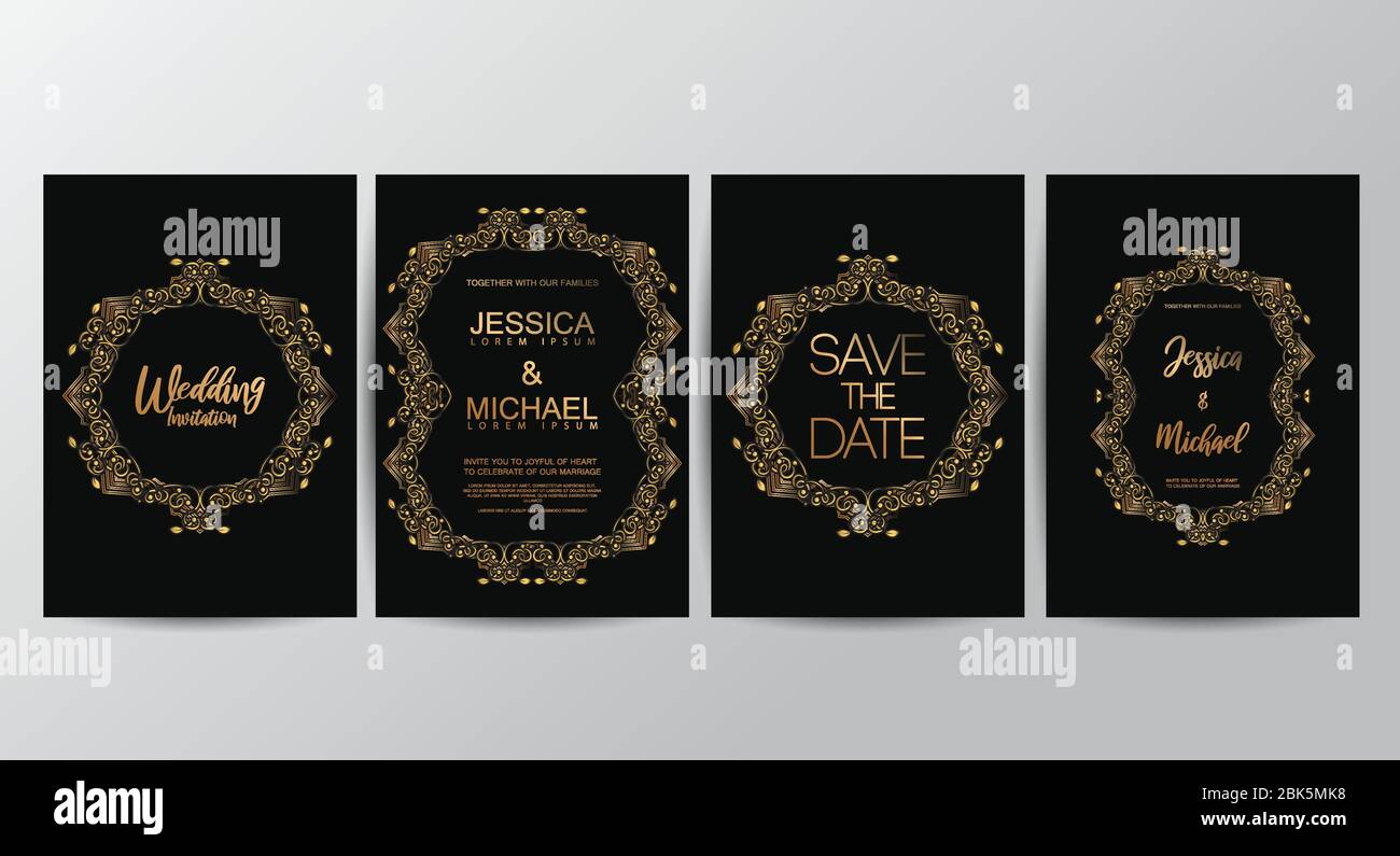 Premium luxury wedding invitation cards with gold geometric line design ...