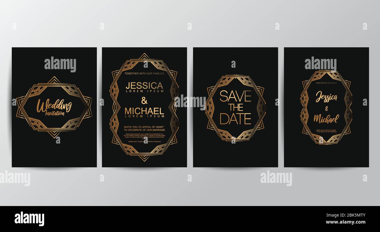 Premium luxury wedding invitation cards with gold geometric line design vector Stock Vector