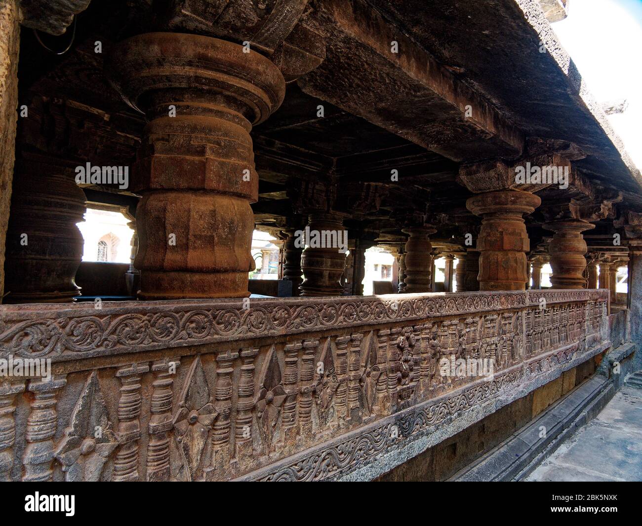 Pillars of Madhukeshwara temples mandapa Hall Stock Photo