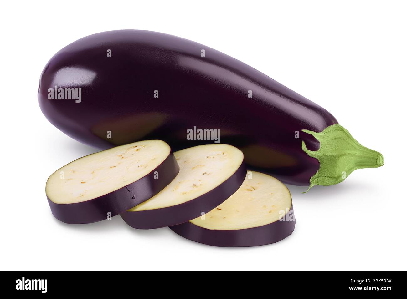 Eggplant or aubergine isolated on white background with clipping path and full depth of field. Stock Photo