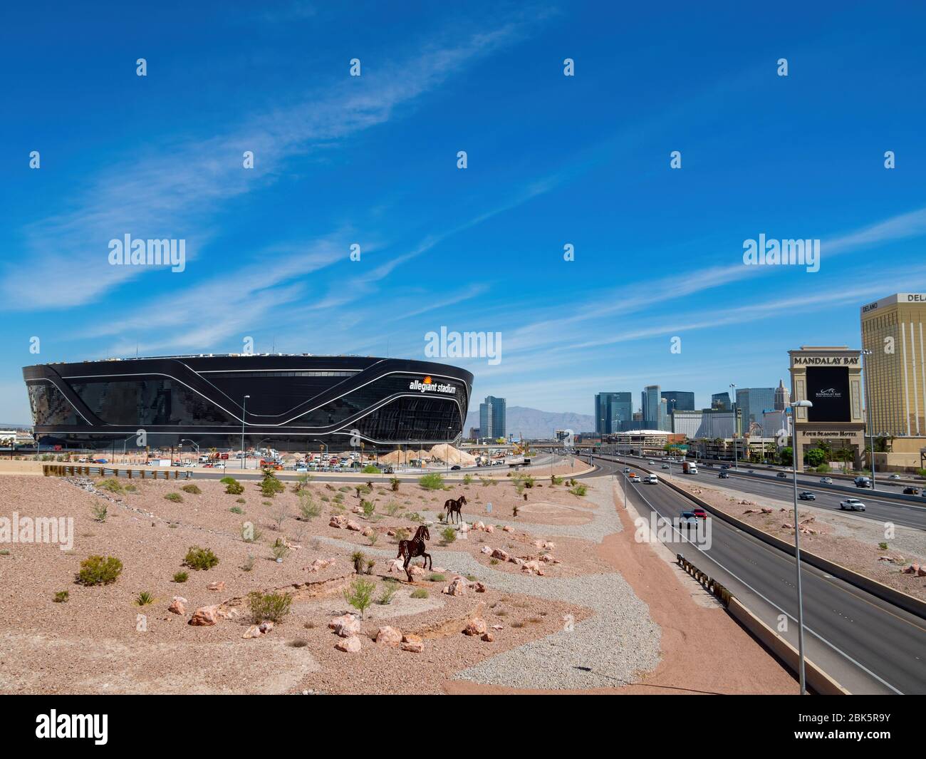 Las Vegas, APR 29, 2020 - Morning view of the almost finished Allegiant ...
