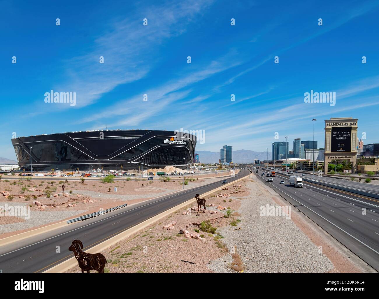 Las Vegas, APR 29, 2020 - Morning view of the almost finished Allegiant ...