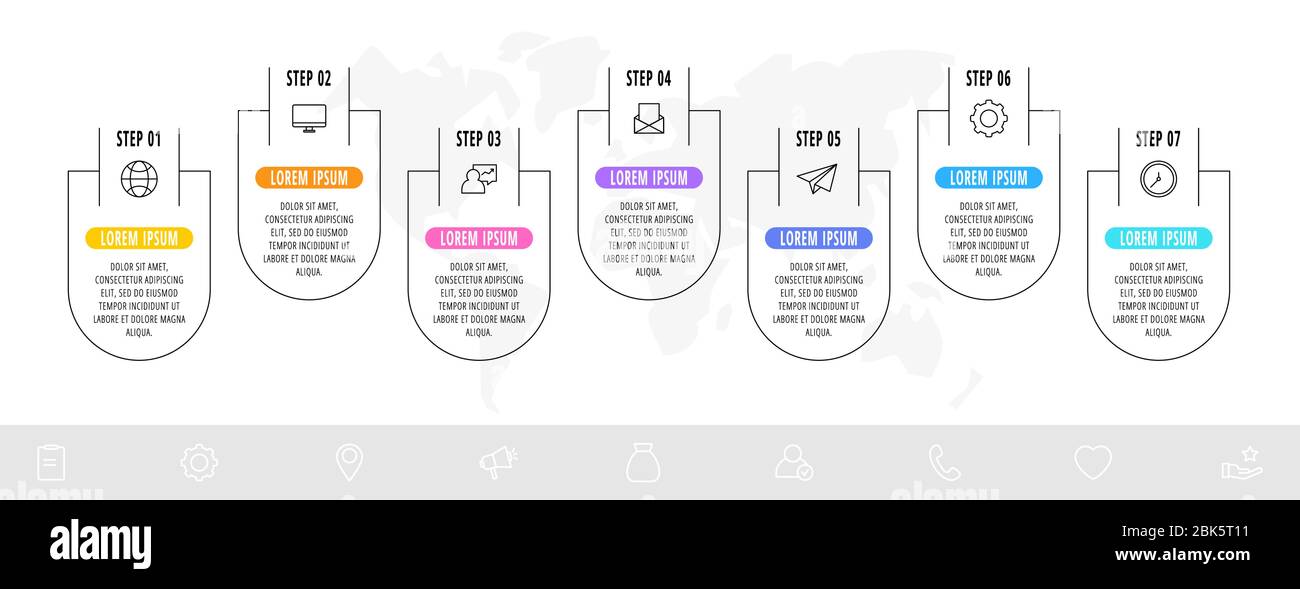 Vector infographic with 7 labels and icons. Template of seven ...