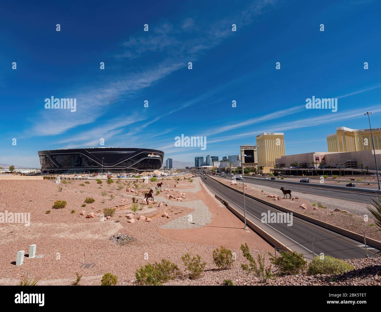 Las Vegas, APR 29, 2020 - Morning view of the almost finished Allegiant ...