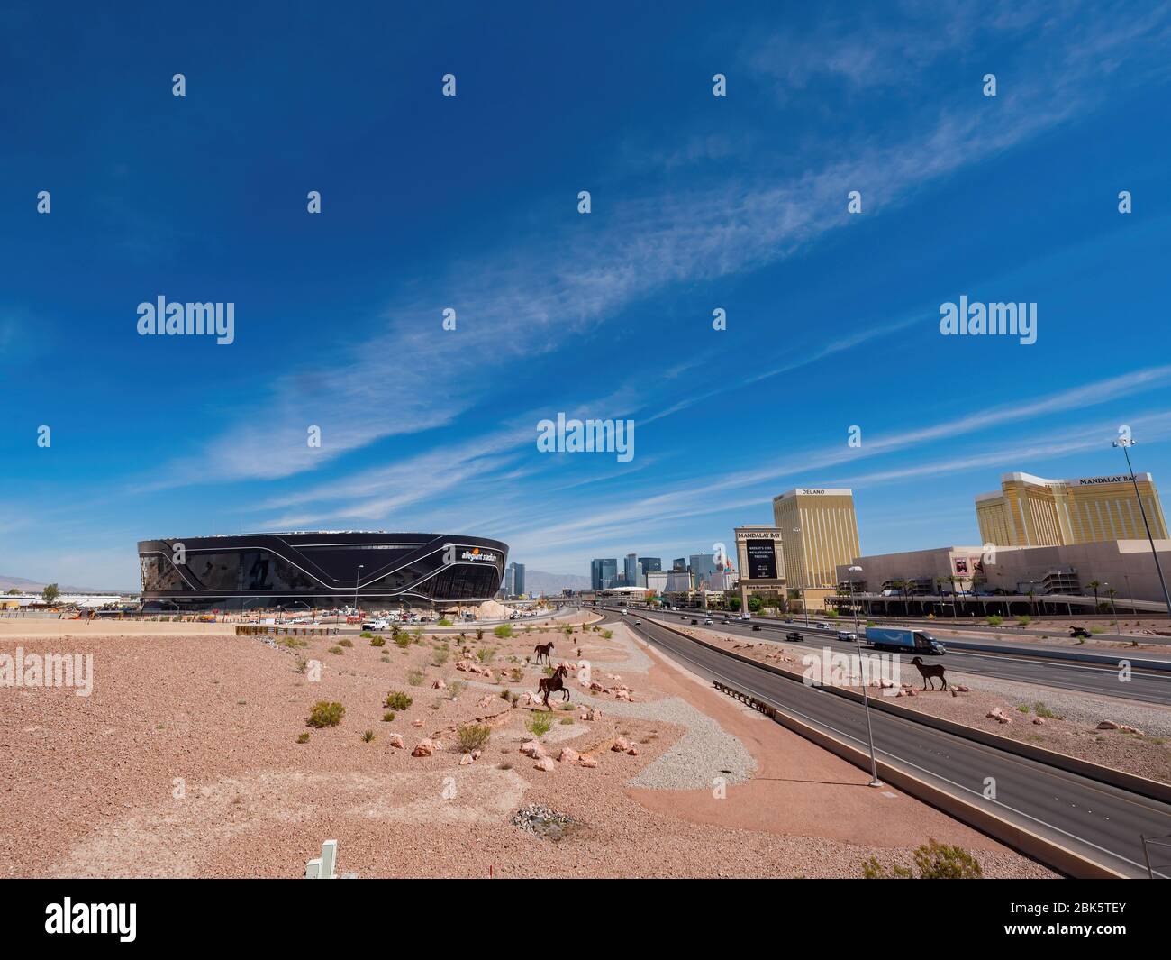 Las Vegas, APR 29, 2020 - Morning view of the almost finished Allegiant ...