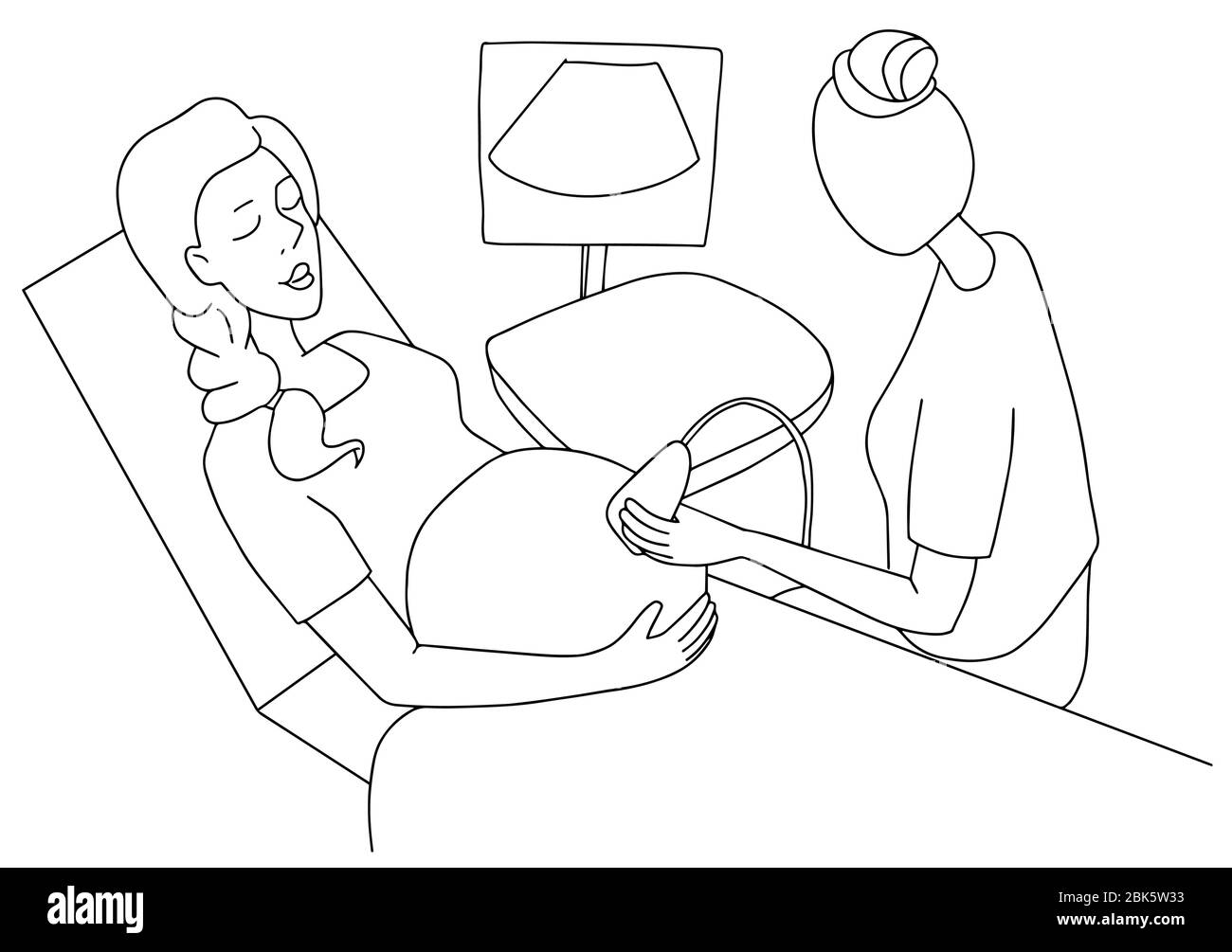 Woman during ultrasound scanning at the fertility clinic. black and ...