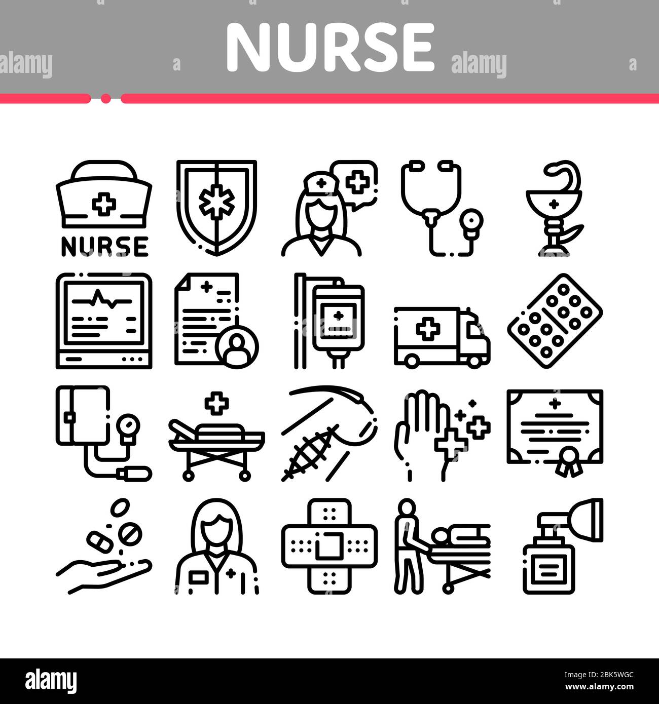 Nurse Medical Aid Collection Icons Set Vector Stock Vector Image & Art ...