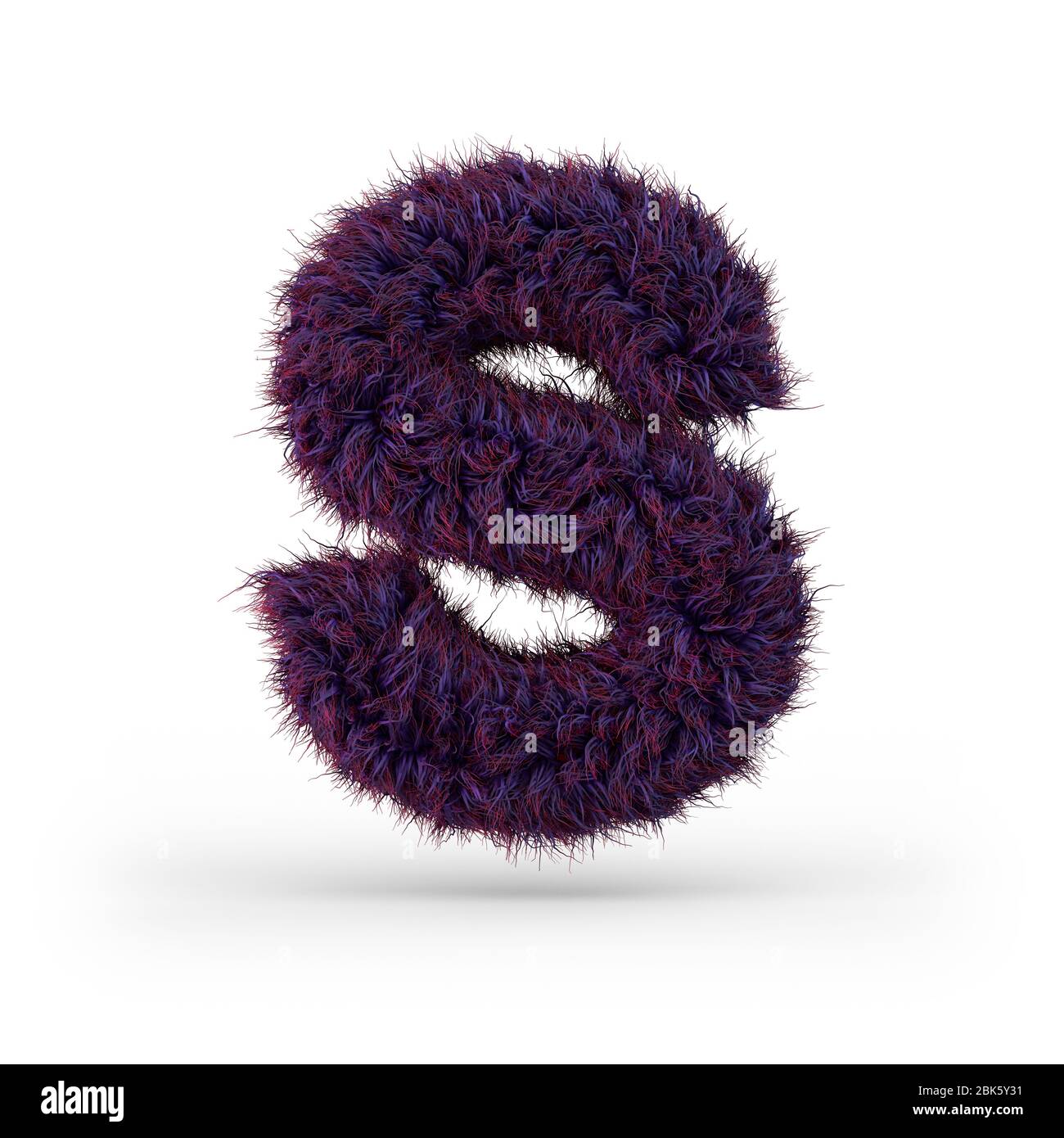 Capital letter S. Uppercase. Purple fluffy and furry font. 3D rendering Stock Photo