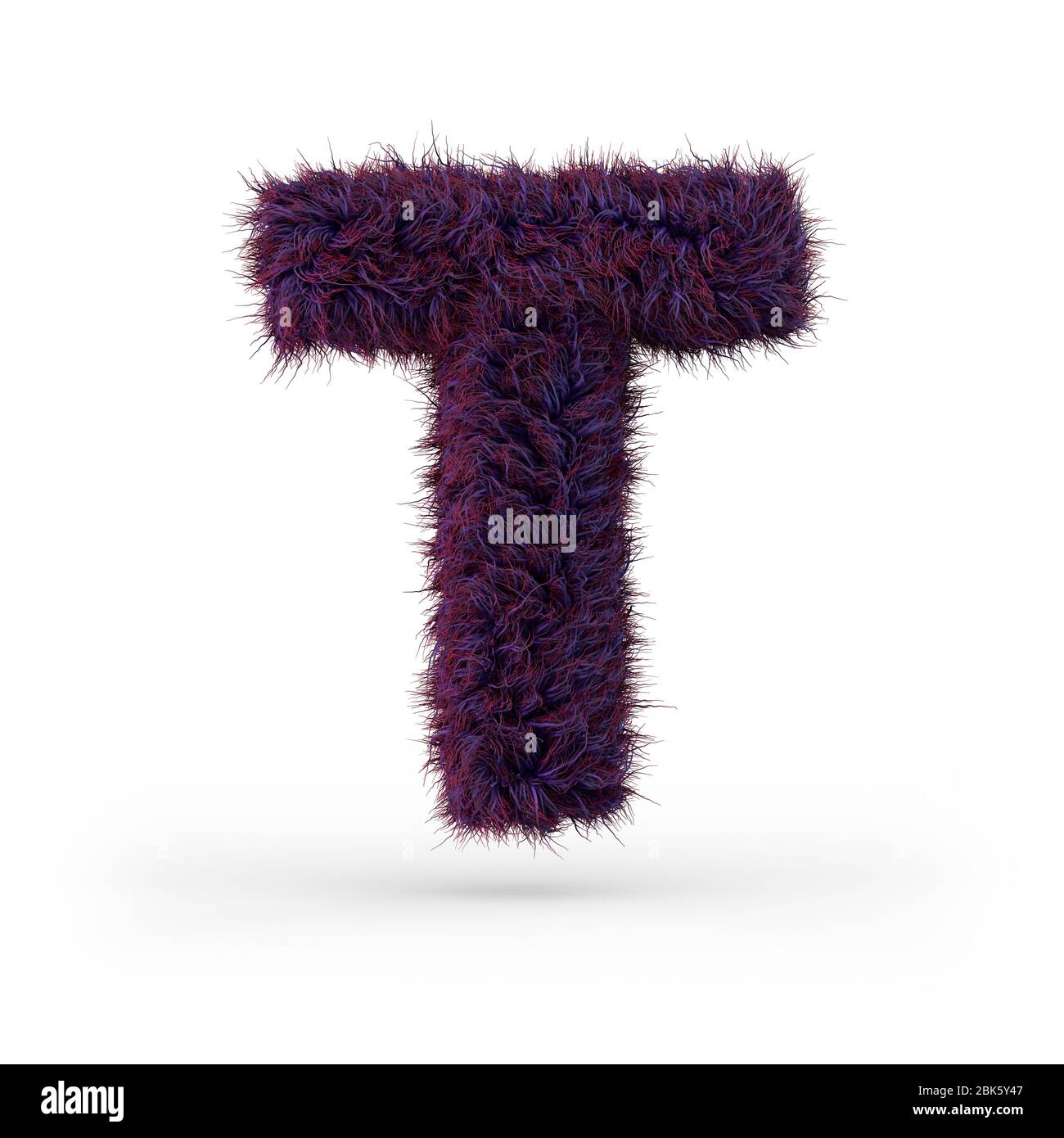 Capital letter T. Uppercase. Purple fluffy and furry font. 3D rendering ...