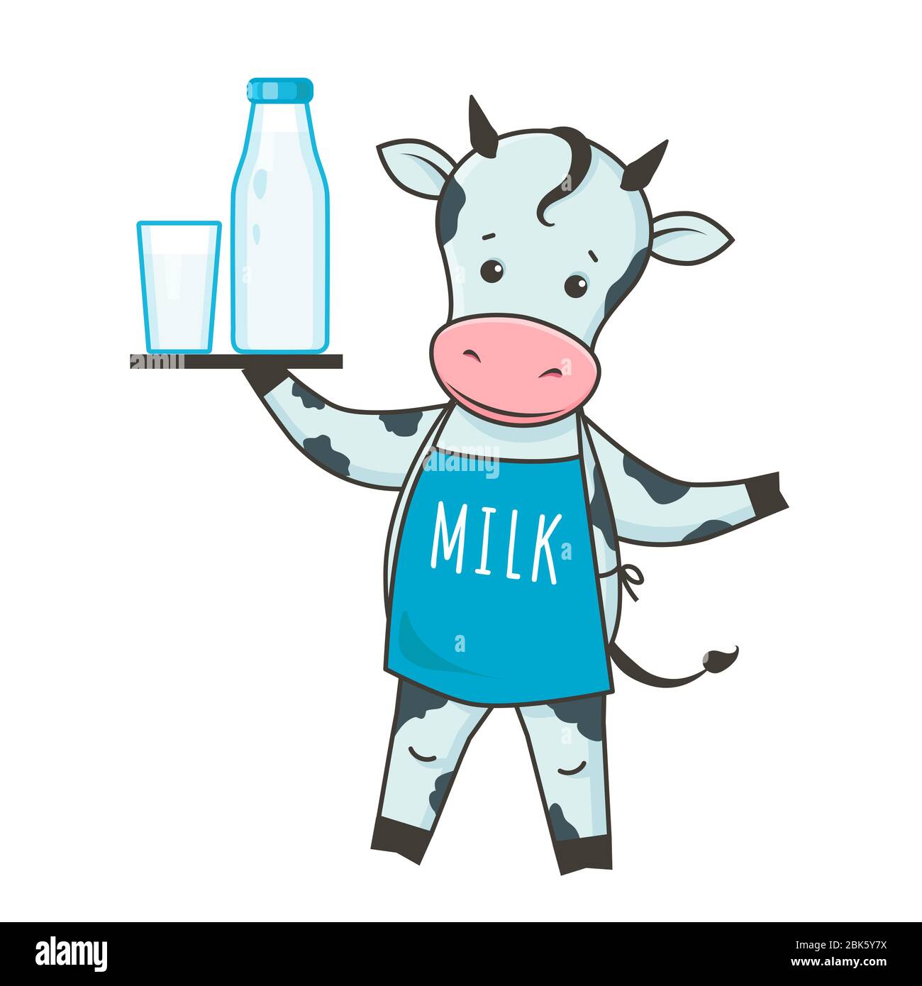 Cute dairy cow cartoon character in kawaii style holding milk bottle and  glass of milk Stock Vector Image & Art - Alamy