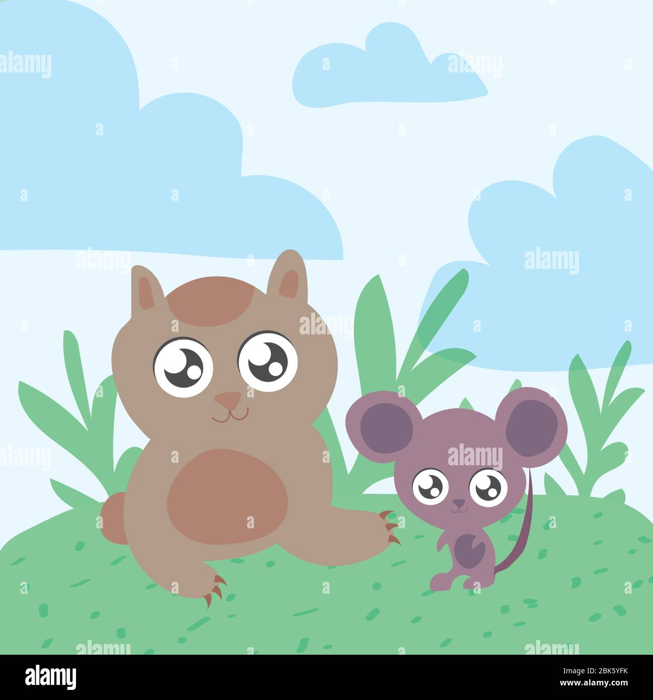 cat and mouse, animals in kawaii style vector illustration design Stock ...