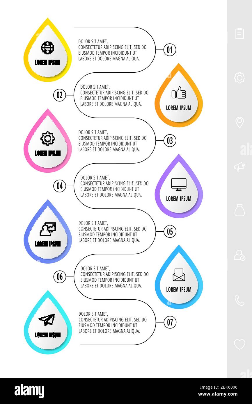 Vector infographic with 7 drops and icons. Template of seven business ...