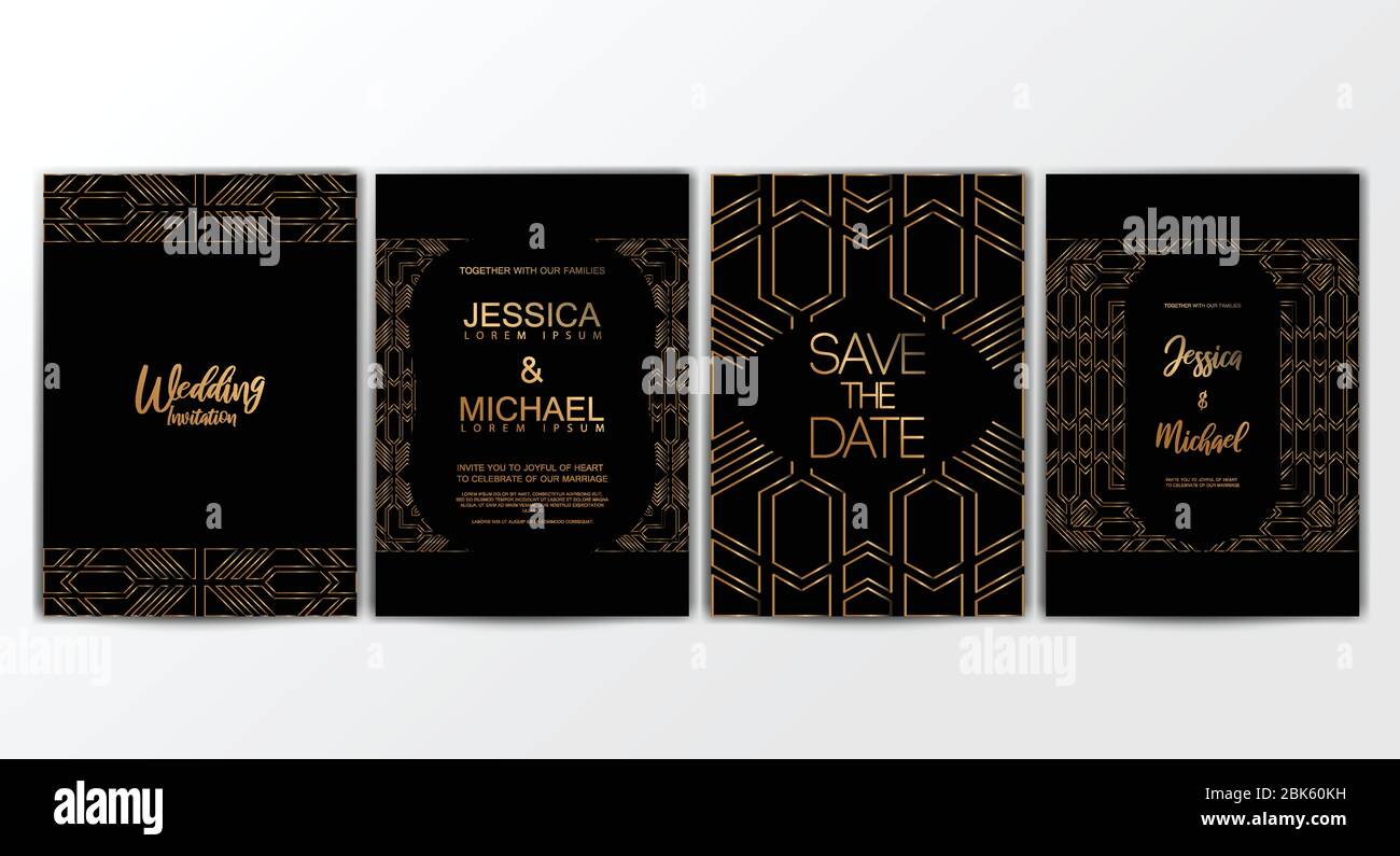 Premium luxury wedding invitation cards with gold geometric line design ...