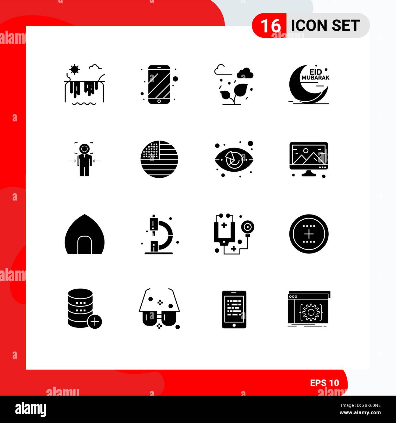 Pack of 16 creative Solid Glyphs of man, cresent, green, moon, eid Editable Vector Design Elements Stock Vector