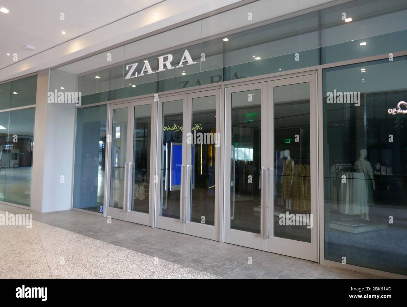 Century City California, USA 1st May 2020 A general view of atmosphere of  closed Zara store at Westfield Century City Mall during Coronavirus  Covid-19 pandemic on May 1, 2020 in Century City,
