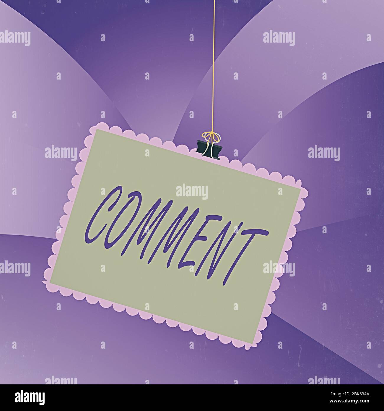 Handwriting text Comment. Conceptual photo Verbal Written remark expressing opinion Communicating reaction Stamp stuck binder clip paper clips square Stock Photo
