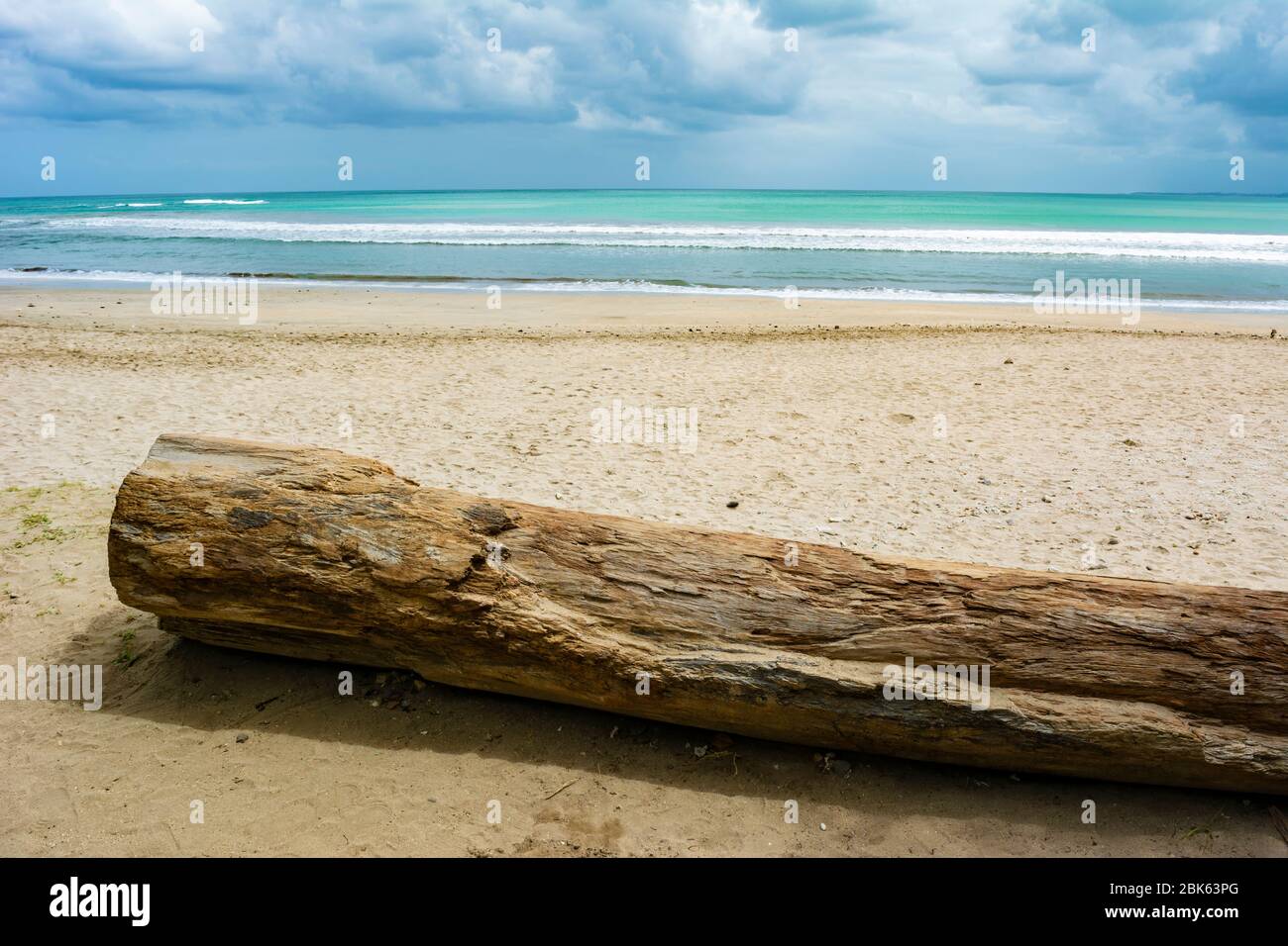 Empty or deserted Kuta Beach in Badung regency, Bali, Indonesia. Government has been urging people to stay at home to reduce the covid-19 pandemic. Stock Photo