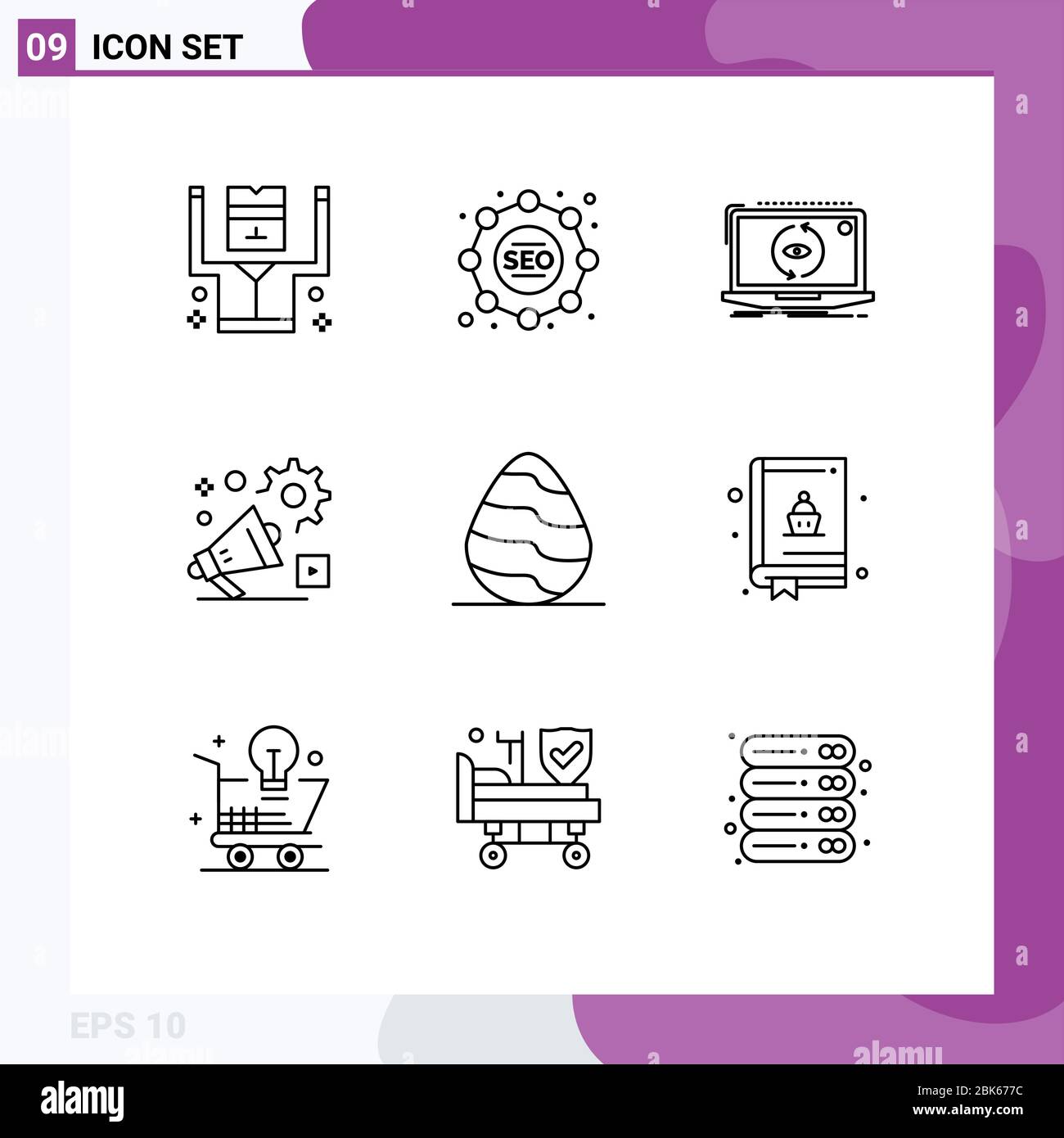 Modern Set of 9 Outlines Pictograph of easter, video, application, announcement, campaign Editable Vector Design Elements Stock Vector