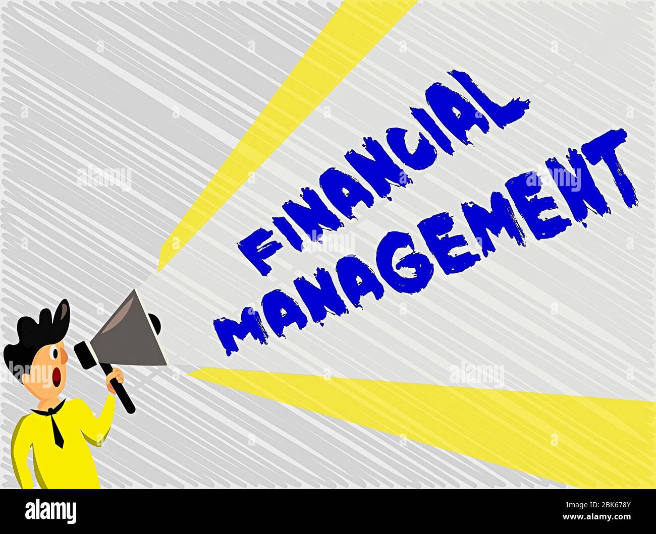 Word writing text Financial Management. Business photo showcasing efficient and effective way to Manage Money and Funds Man Standing Talking Holding M Stock Photo