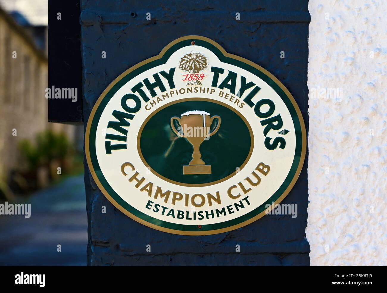 Advertising logo. TimothyTaylor's Championship Beers. Champion Club Establishment. Shakespeare Inn, Highgate, Kendal, Cumbria, England, United Kingdom Stock Photo