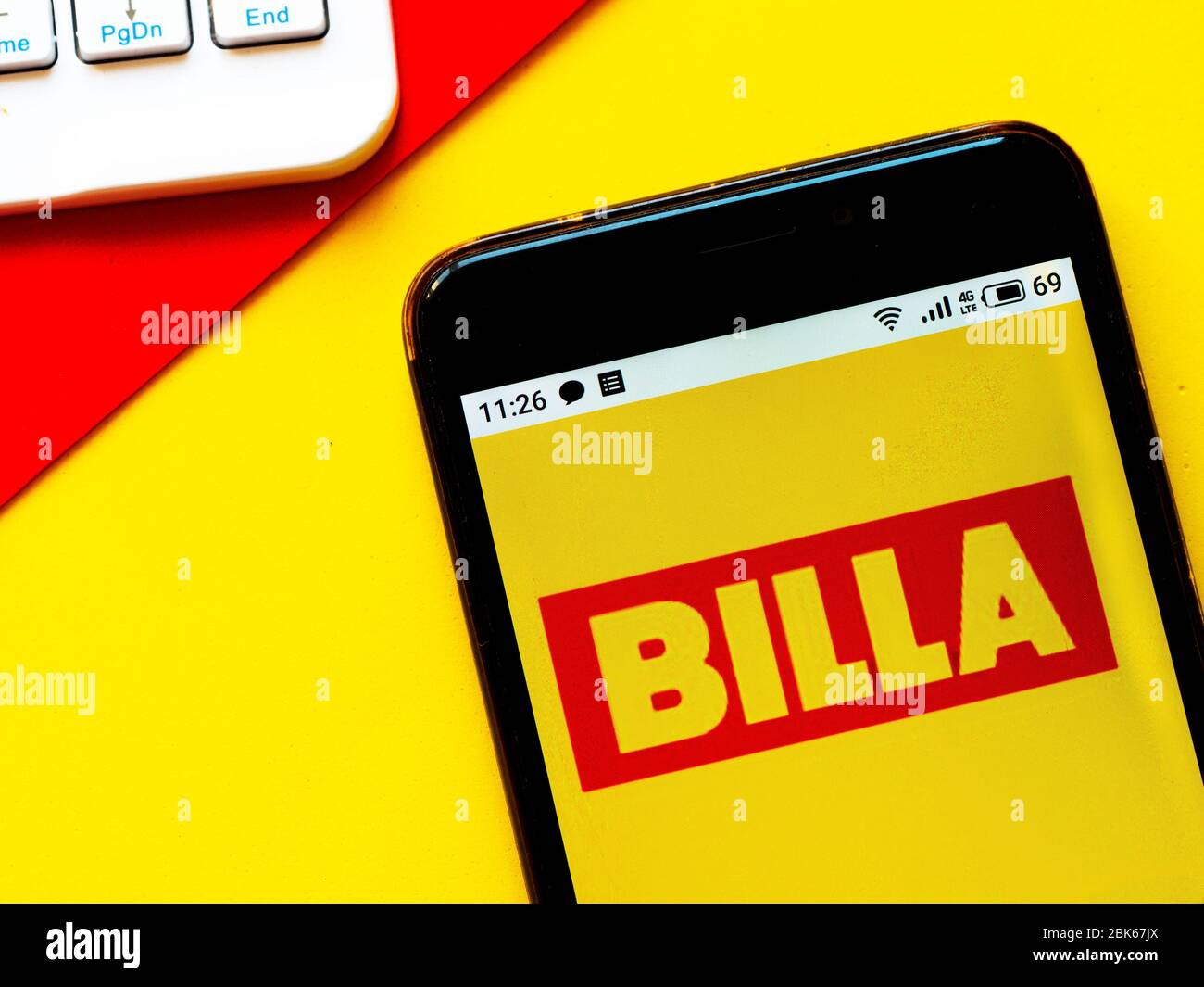 In this photo illustration Billa logo is seen displayed on a smartphone  Stock Photo - Alamy