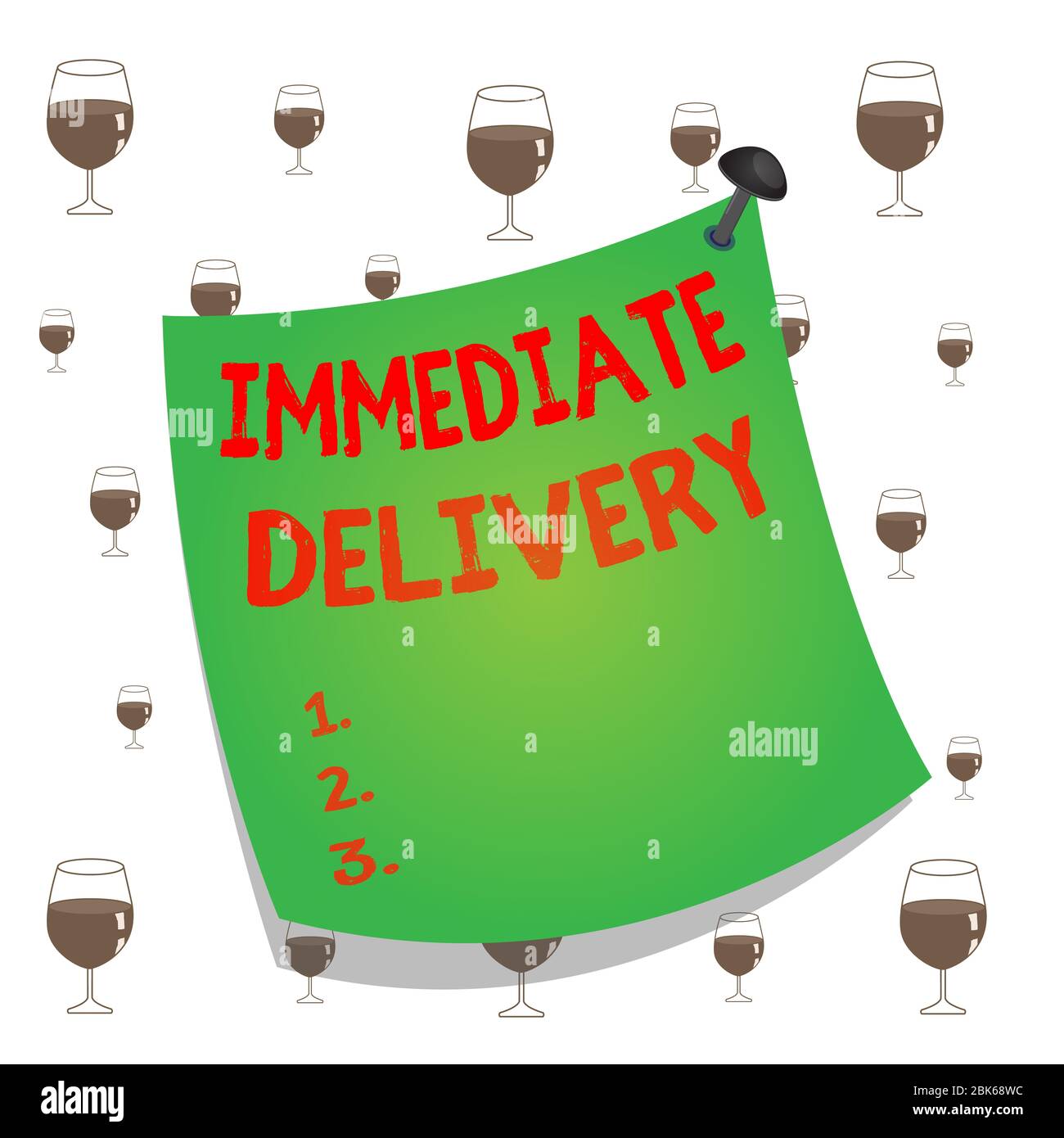 Text sign showing Immediate Delivery. Business photo text Send it Now Custom Procedure to dispose Promptly Curved reminder paper memo nailed colorful Stock Photo