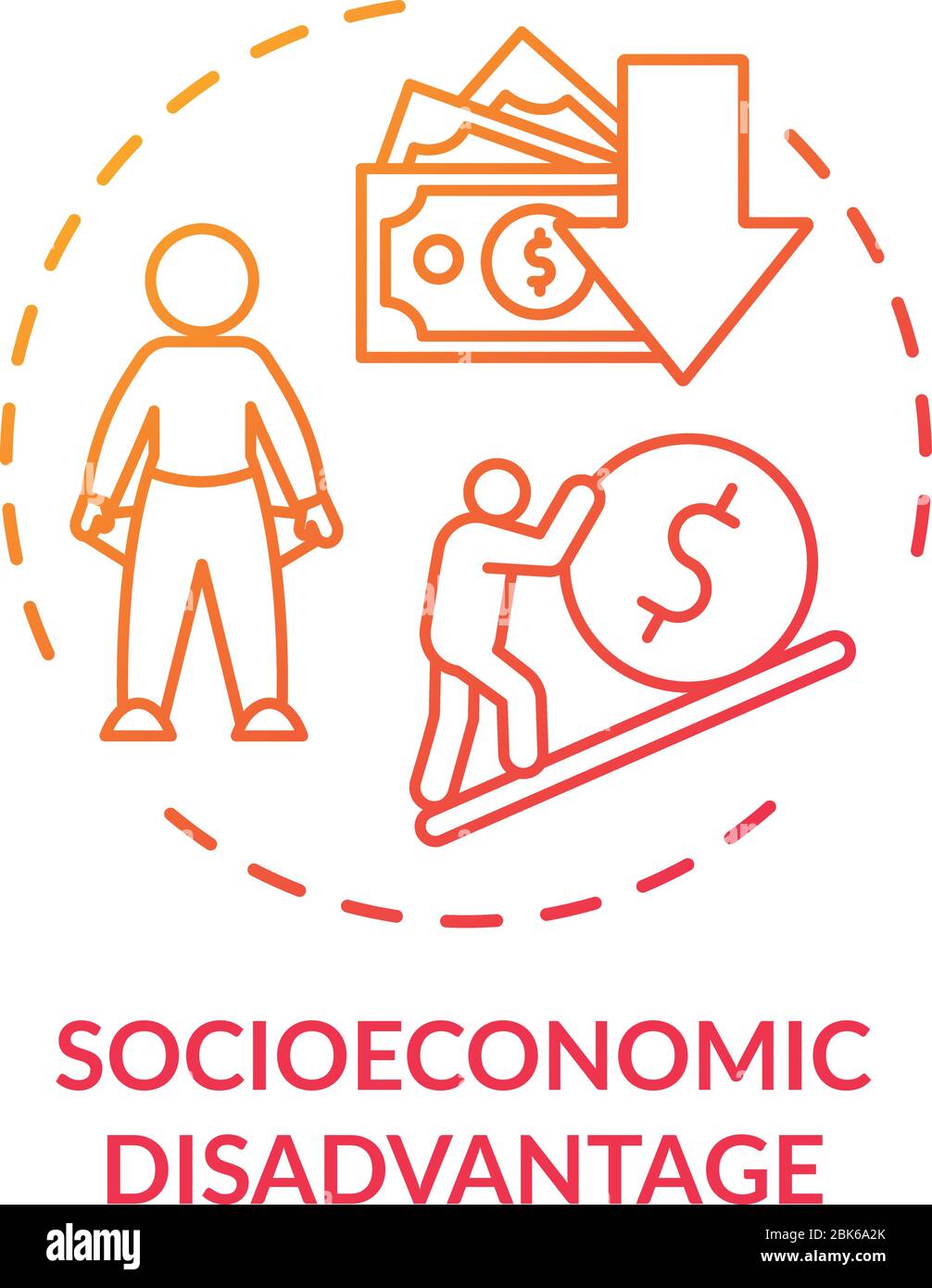 Socioeconomic disadvantage concept icon Stock Vector
