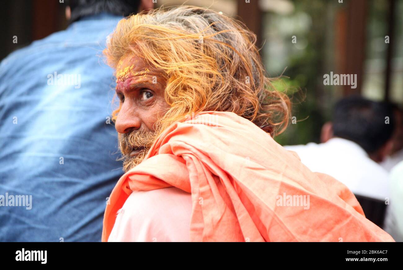 Indian Baba Swami Sadhu Holyman Saddhu in front of temple Haridwar ...