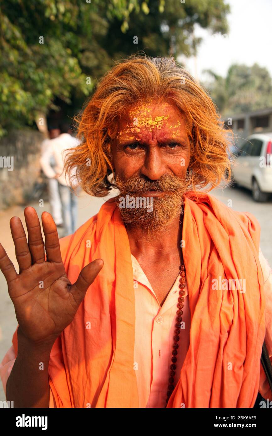 Indian Baba Swami Sadhu Holyman Saddhu in front of temple Haridwar ...