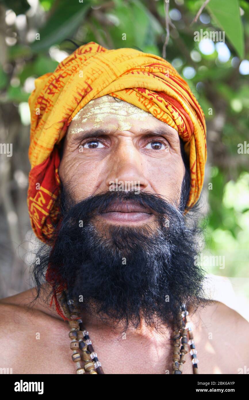 Indian Baba Swami Sadhu Holyman Saddhu in front of temple Haridwar ...