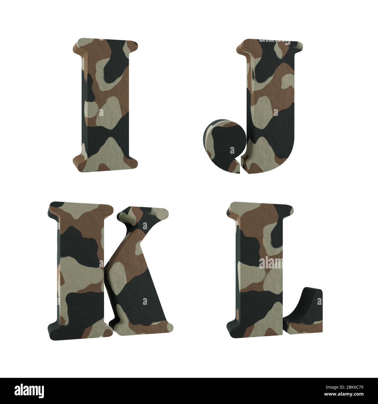 Set of 3D capital letter camouflage alphabet - letters I-J Stock Photo
