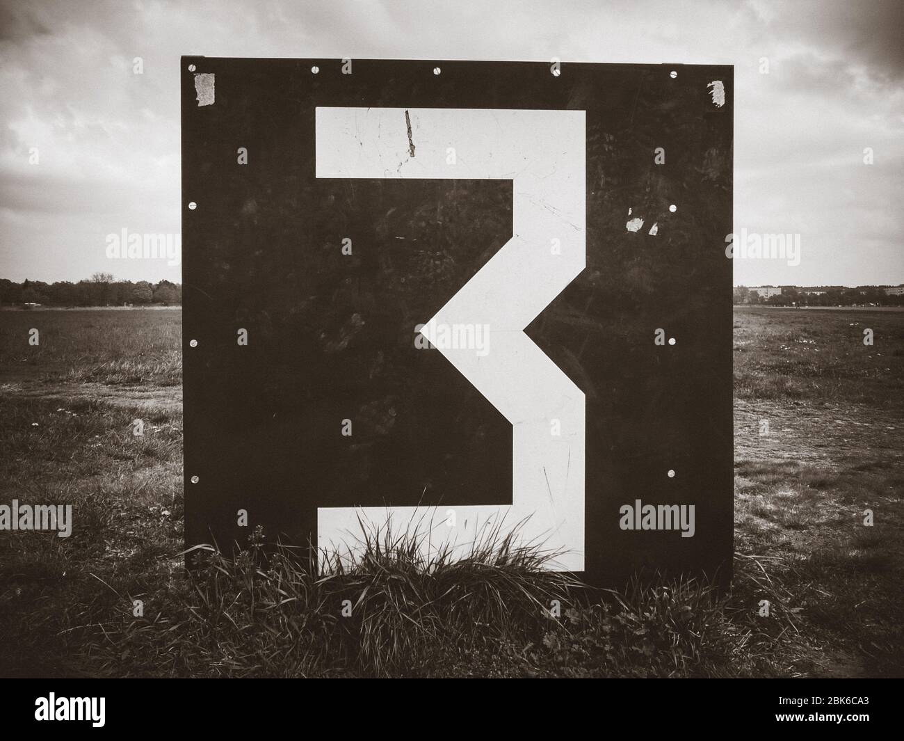 Number 3 countdown panel on Templehof Airport runway, Berlin, Germany ...
