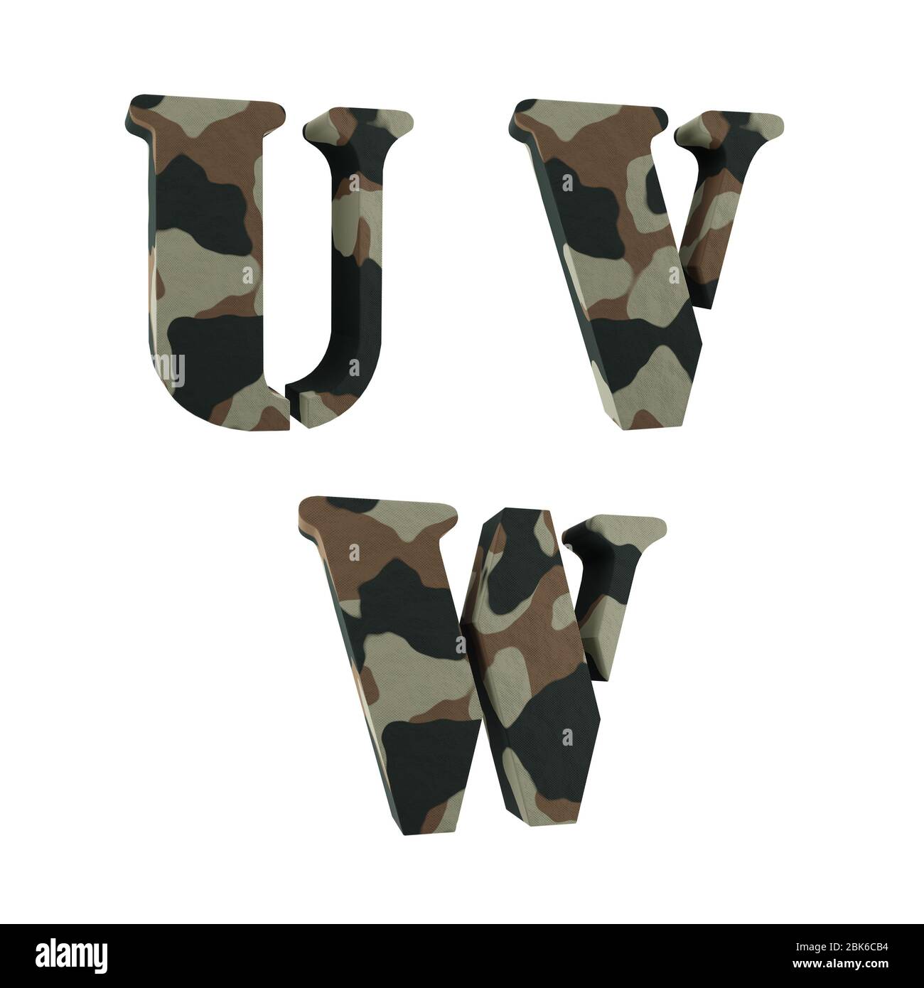 Set of 3D capital letter camouflage alphabet - letters Q-T Stock Photo
