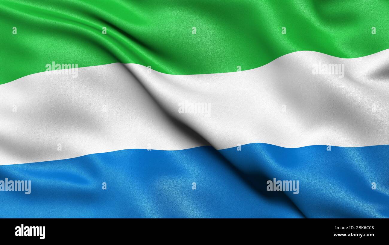 3D illustration of the flag of Sierra Leone waving in the wind Stock ...