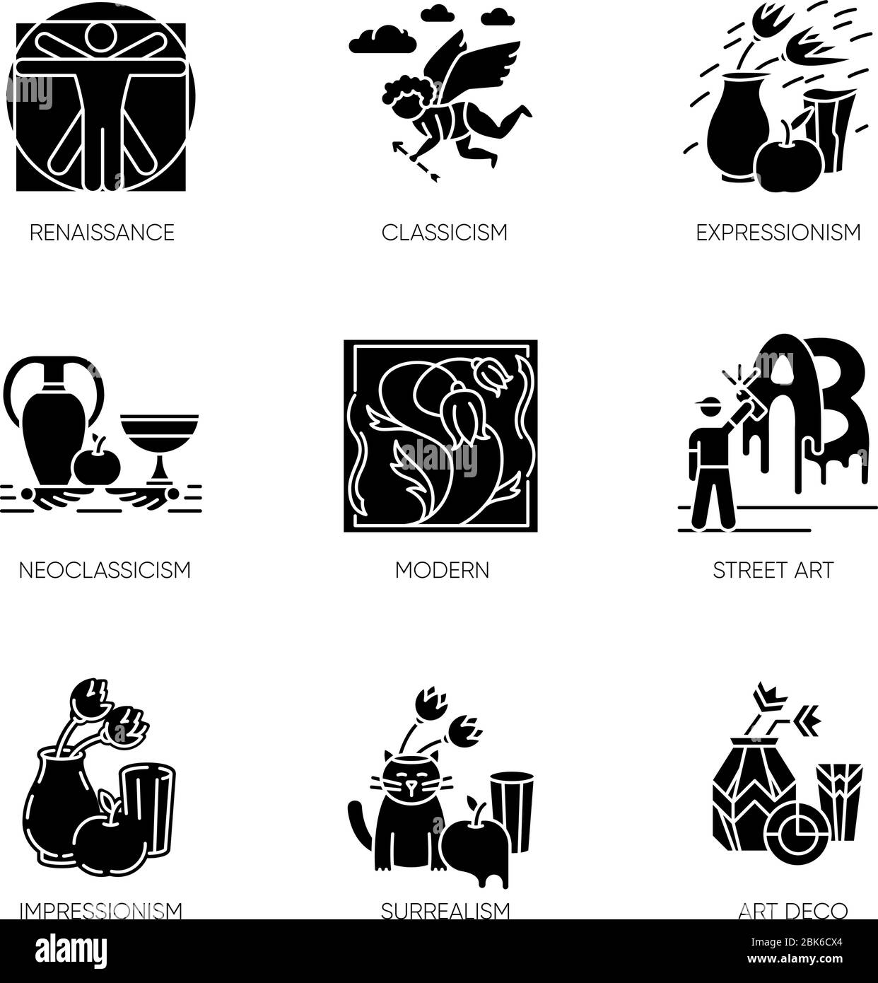 Art movements black glyph icons set on white space Stock Vector Image & Art Alamy