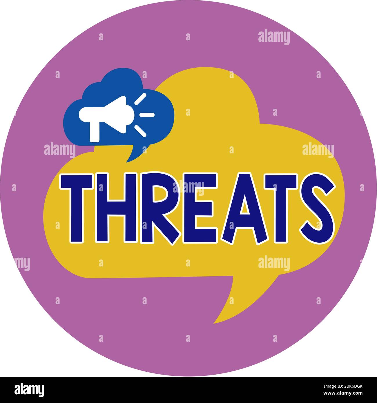 Text sign showing Threats. Business photo text Statement of an intention to inflict pain hostile action on someone Megaphone in Speech Bubble Announci Stock Photo