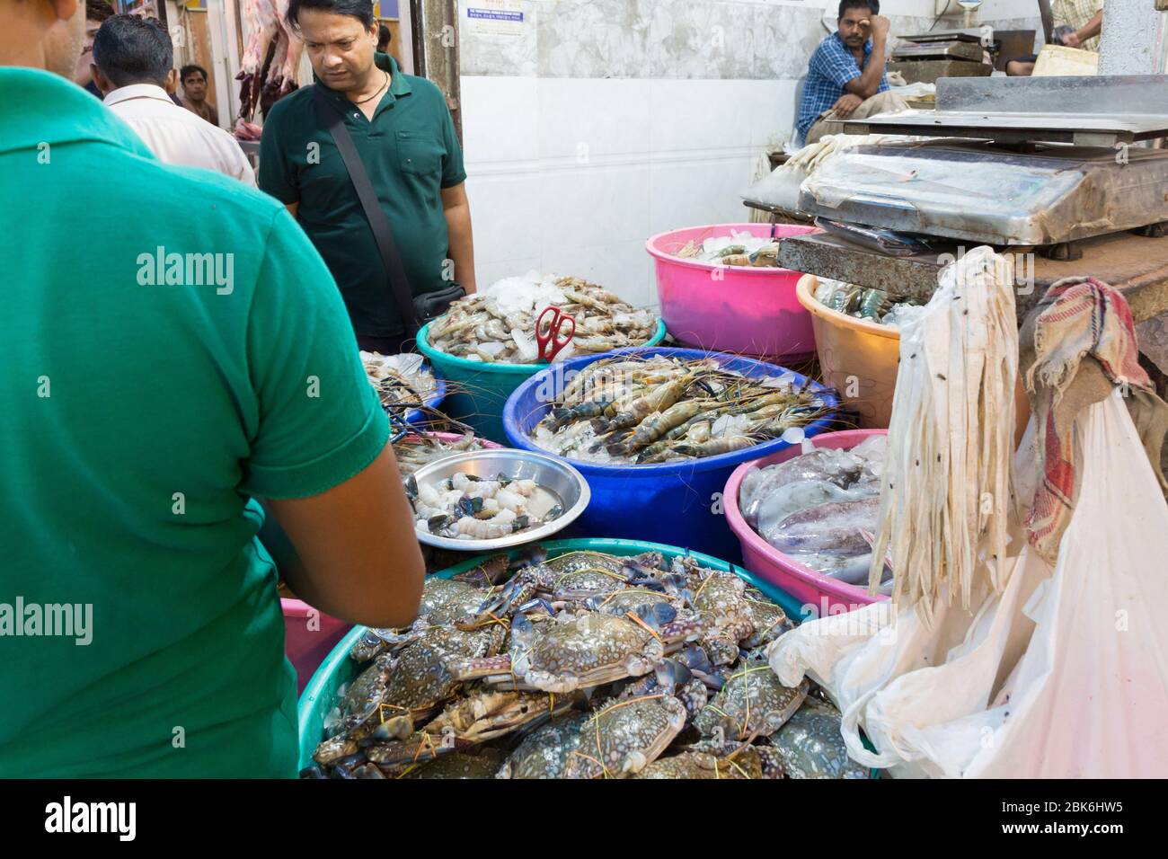 New Delhi, India - August 5, 2018: Seafood on sale at INA Market in New Delhi Stock Photo
