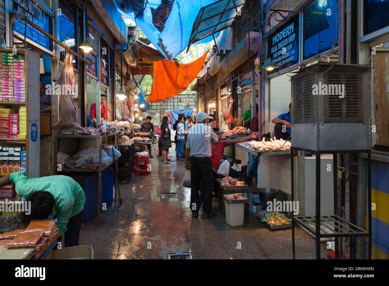 New Delhi, India - August 5, 2018: Meat market at INA Market in New Delhi Stock Photo