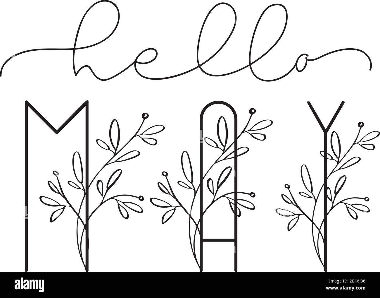 Hello may calligraphy lettering vector text. Isolated greeting card