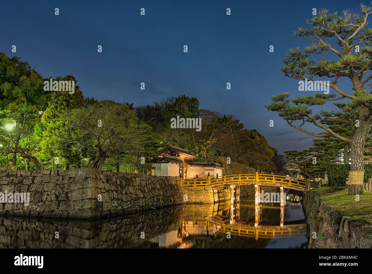 Evening view of the entrance to the Wakayama castle, old historic Japanese castle in Wakayama city, Japan Stock Photo