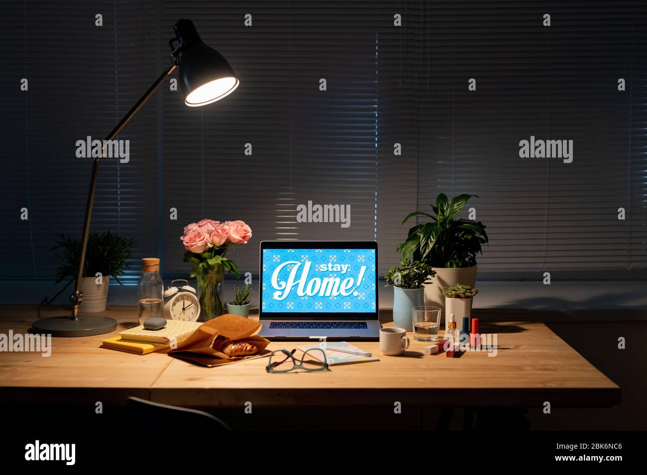 Workplace computer table lamp plant hi-res stock photography and