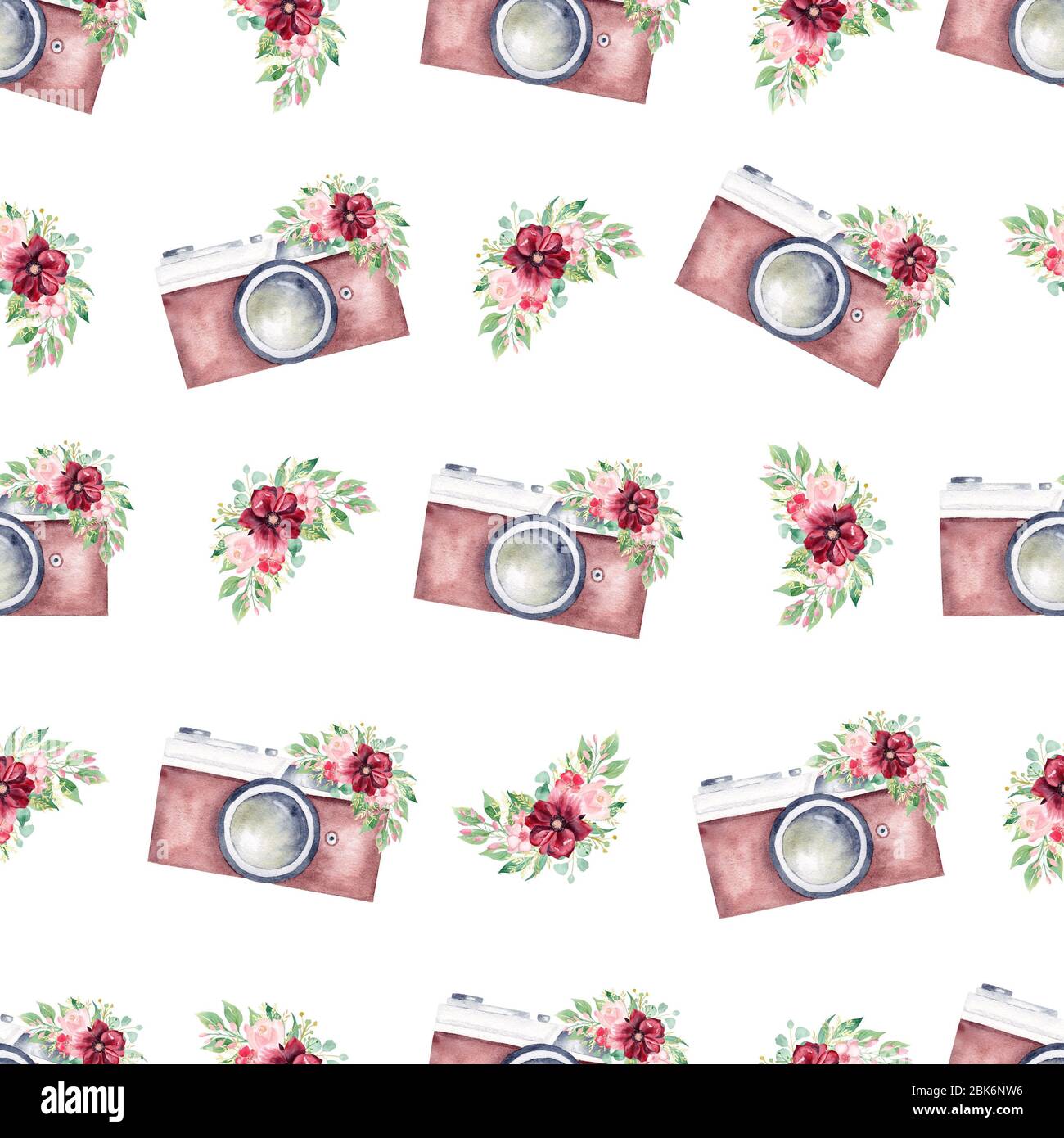 Download Vintage Brown Retro Cameras And Red Flowers Watercolor Clipart Seamless Pattern Digital Paper Hand Drawn Illustration Graphic For Fabric Textile Di Stock Photo Alamy