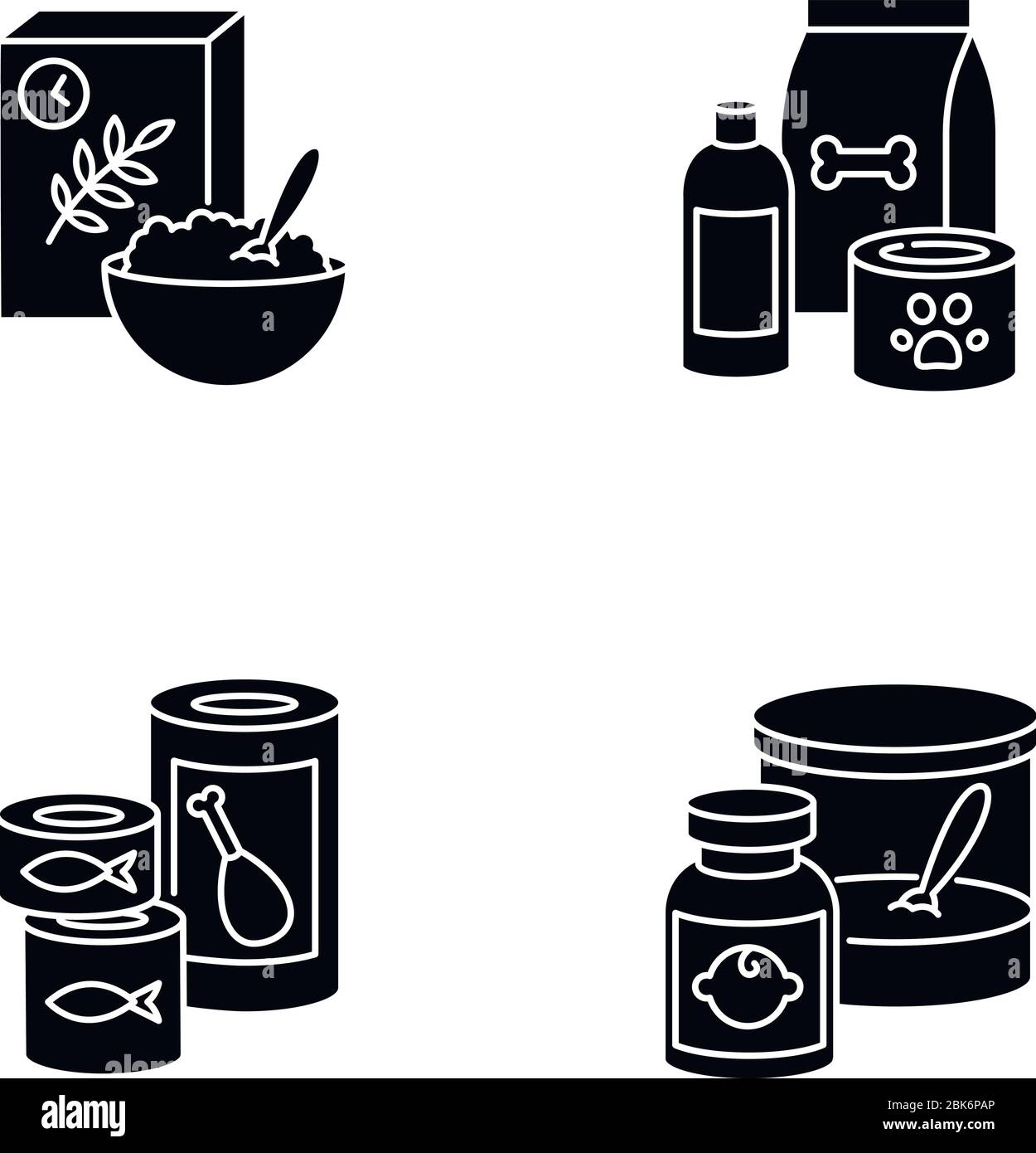 Food items black glyph icons set on white space Stock Vector Image
