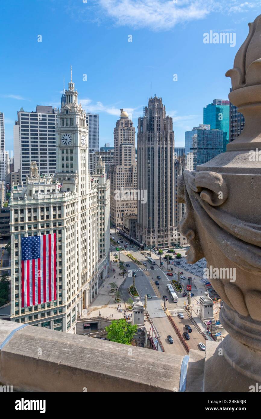 View of Wrigley Building from rooftop terrace, Downtown Chicago