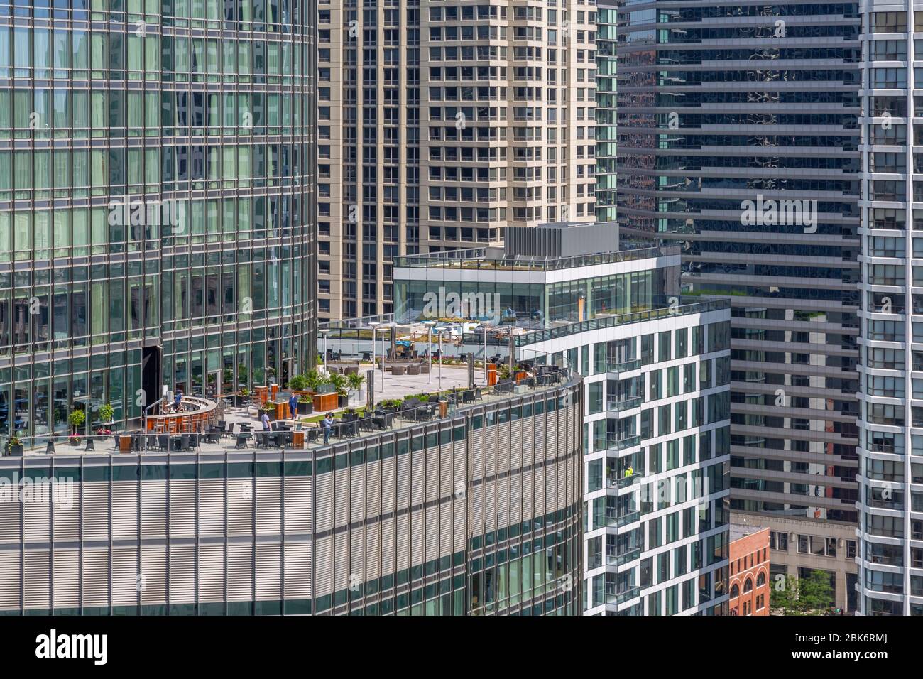View of rooftop bar from rooftop terrace, Downtown Chicago, Illinois, United States of America