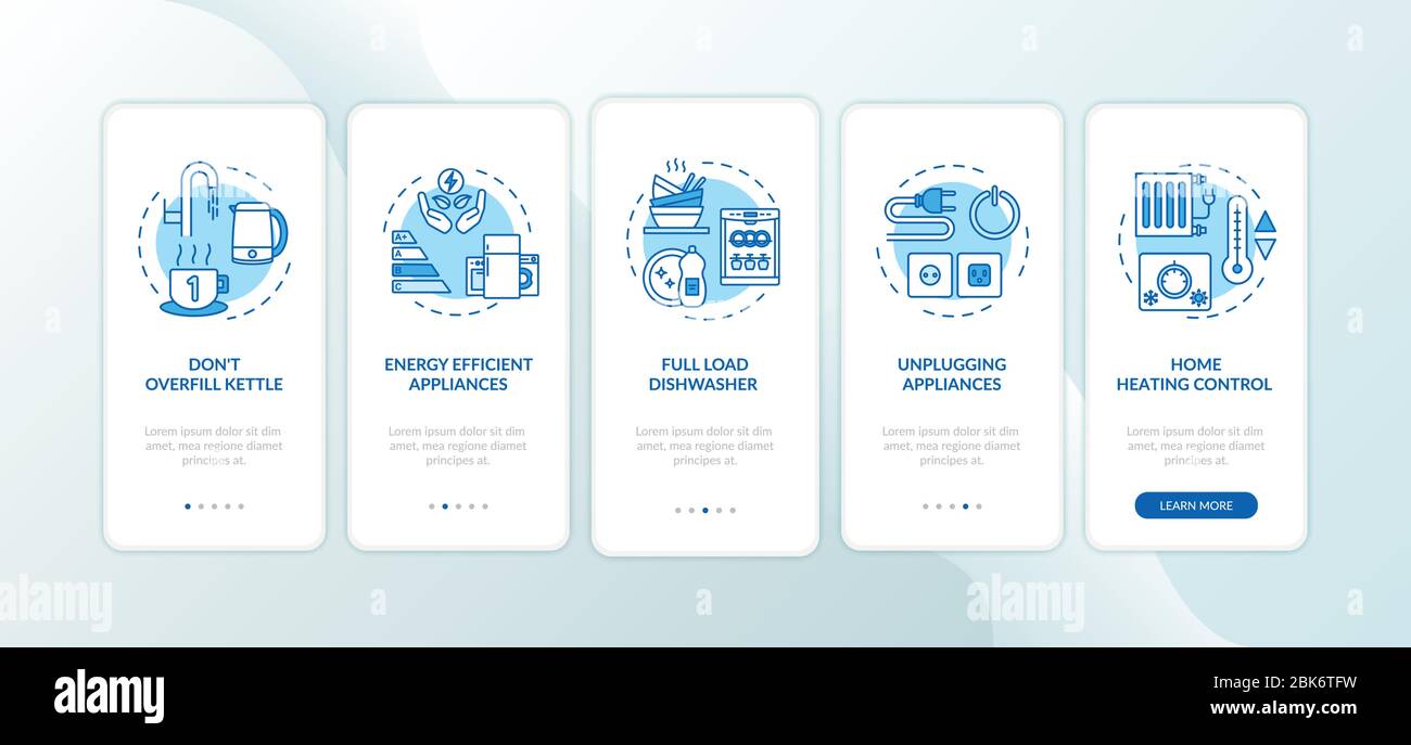 Energy efficiency onboarding mobile app page screen with concepts Stock Vector